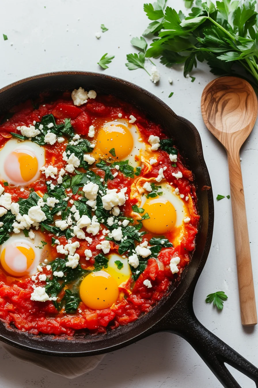 Israeli Shakshuka with Feta and Spinach