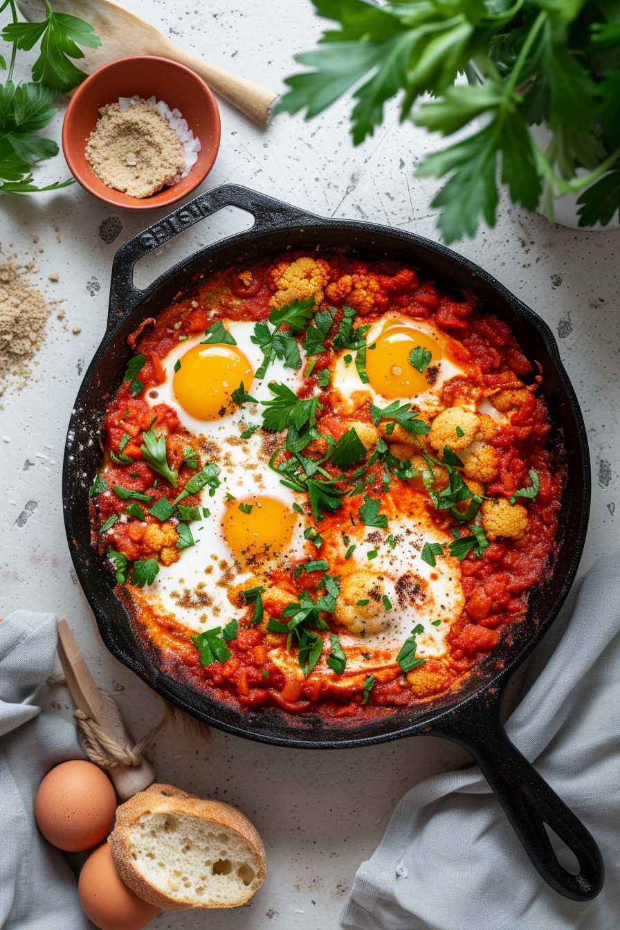 Preparing Shakshuka with Roasted Cauliflower