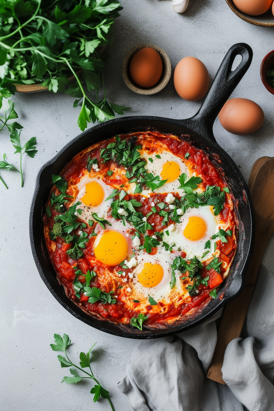 Shakshuka with Roasted Cauliflower and Tahini Drizzle