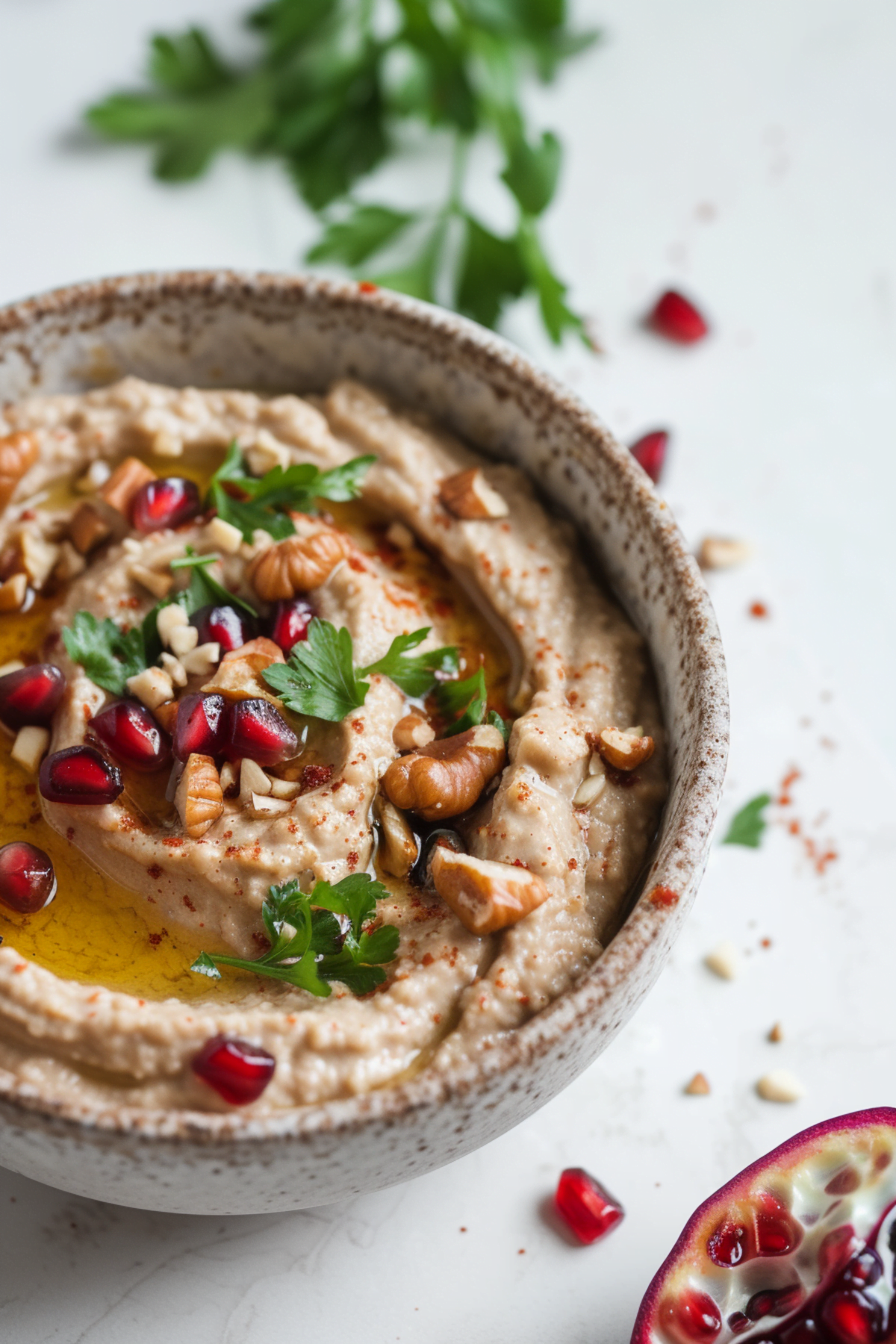 Smoked Aubergine Dip with Pomegranate and Walnuts_001