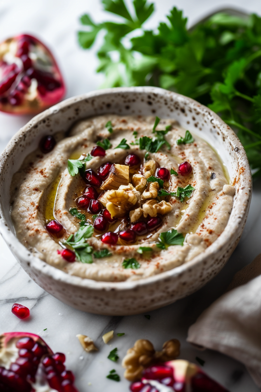 Smoked Aubergine Dip with Pomegranate and Walnuts