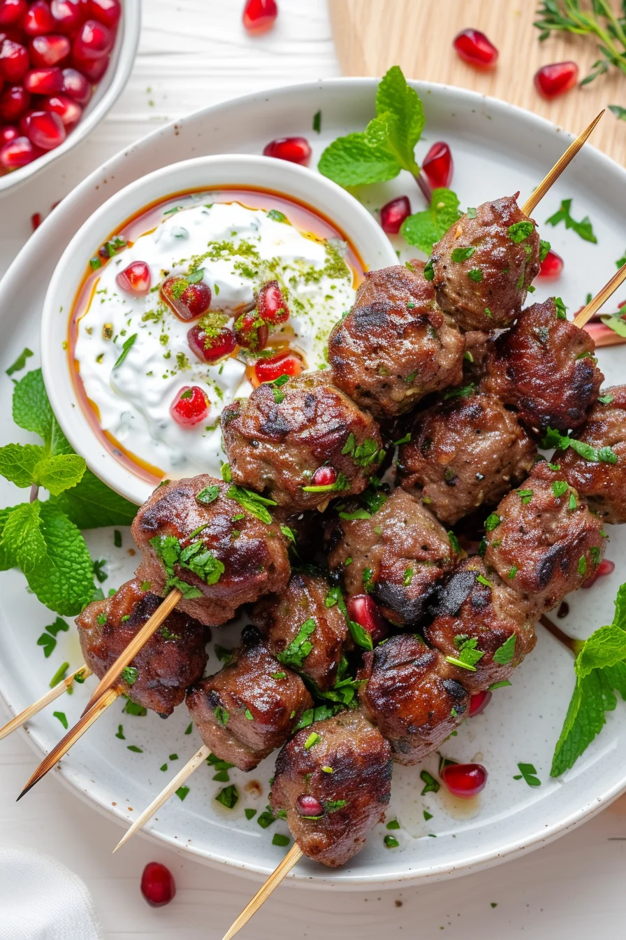 Turkish Lamb Koftas with Pomegranate Glaze and Mint Yogurt